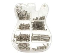 MAKA - Kit de tornillos para guitarra con caja de almacenamiento acrílica personalizada para puente de guitarra eléctrica, pickguard, afinador, interruptor, placa de cuello, con resortes, cromado