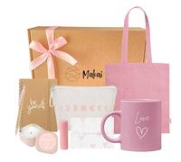 Makai - Pack Regalo Mujer, Taza Desayuno, Velas Aromáticas, Tote Bag, Neceser, Libreta Pequeña, Bolígrafo, Balsamo Labial, Rosa Pastel, Listo para Regalar, Regalo Cumpleaños Mujer, Regalo Amiga