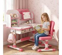 Makamsui Juego de escritorio y silla de estudio para niños, mesa escolar y sillas ajustables en altura, escritorio para niños, escritorio para dormitorio, mesas de escritura de estudio con tablero de