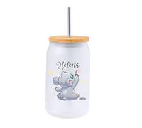 makana | Tarro Personalizado de Cristal 400ml con Tapa de Bambú y Pajita Acero Inoxidable | Diseño Exclusivo Koala con Nombre | Tarro Reutilizable para Café, Infusiones, Smoothies o Regalo Original