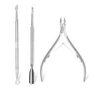 Makartt Cuticle Trimmer with Cuticle Pusher, Silver Nail Trimmer Nail Care Manicure and Pedicure Kit with Stainless Steel Cuticle Nipper and Dual End Nail Pushers for Home Salon Use (Pack of 3 PCS)