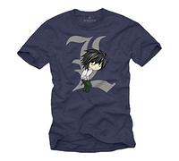 MAKAYA Anime Manga T-Shrit - Death by Ryuk - Camiseta Frikis Hombre Azul Note Talla L