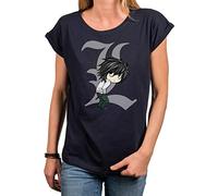 MAKAYA Anime T-Shirt con Manga Corta - Death by Ryuk - Camiseta Frikis para Mujer Note Azul Talla L