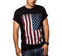 MAKAYA Camiseta con Bandera de Estados Unidos/Americana Negra M