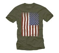MAKAYA Camiseta con Bandera de Estados Unidos/Americana Verde S
