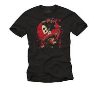 MAKAYA Camiseta con Caracteres Japoneses Kanji Samurai Guerrero Estilo Japonés Diseño Impresión Negro M