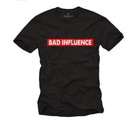 MAKAYA Camiseta con Frases graciosas - Bad Influence - T-Shirt Divertidas Hombre Negro L