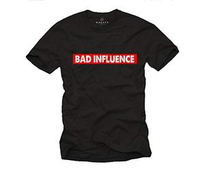 MAKAYA Camiseta con Frases graciosas - Bad Influence - T-Shirt Divertidas Hombre Negro L