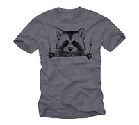 MAKAYA Camiseta con Mensaje Divertida - T-Shirt con Dibujo Graciosa Animal Mapache Hombre Nino Gris Azulado S
