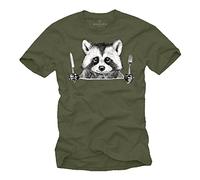 MAKAYA Camiseta con Mensaje Divertida - T-Shirt con Dibujo Graciosa Animal Mapache Hombre Nino Verde XXXL