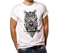 MAKAYA Camiseta de Hombre con Motivo de Búho Foto Logo Dibujo Owl Blanca S