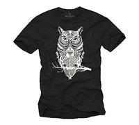 MAKAYA Camiseta de Hombre con Motivo de Búho Foto Logo Dibujo Owl Negro S