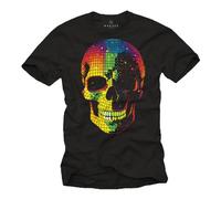 MAKAYA Camiseta de Hombre Manga Corta Calaveras Craneos T-Shirt Disco Skull Piratas Nino Algodon Negro Talla XXXL