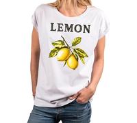 MAKAYA Camiseta de Mujer con Diseño de Limones Manga Corta Top para Mujeres con Estampado de Limones T-Shirt de Limón Blanco S