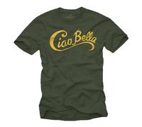 MAKAYA Camiseta Divertida con Frases Italiana Ciao Bella Italia T-Shirt con Mensaje Gracisos Verde Talla M