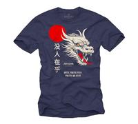 MAKAYA Camiseta Dragón Símbolo Japon Dibujo Japonesa Mensaje Gracioso T-Shirt Vintage Regalos Hombre Ninos Azul L