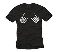 MAKAYA Camiseta Estampada Gotica Hombre Dibujo Rock'n Roll Skull Calaveras Manos Rockero Talla Grande M