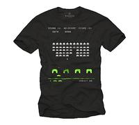 MAKAYA Camiseta Gamer Hombre - Space Invaders - Negro XXXL