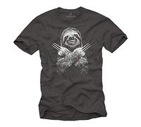 MAKAYA Camiseta Graciosa Hombre - Dibujo Divertida Sloth Pereza Deportiva T-Shirt Wolverine Gris Niños Talla XXXXL