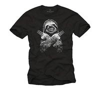 MAKAYA Camiseta Graciosa Hombre - Dibujo Divertida Sloth Pereza Deportiva T-Shirt Wolverine Negro Niños Talla S