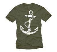 MAKAYA Camiseta Graciosa Hombre - Estampada con Ancla - Verde L