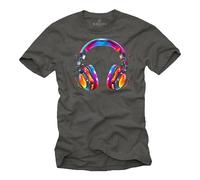 MAKAYA Camiseta Hip Hop con Diseño De Auriculares Impresión Colorido Hombre Niños Chicos T-Shirt Gris XXXXXL
