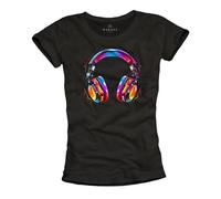 MAKAYA Camiseta Hip Hop para Niñas Música Queen Auriculares Motivo Mujeres Top Verano T-Shirt Negro M
