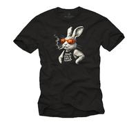 MAKAYA Camiseta Hombre Divertida White Rabbit - diseño Retro Who is Alice con Frase Graciosa gráfico para Fans de Rock y Metal Regalo Original para Chicos Amantes de la música Negro M
