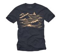 MAKAYA Camiseta Hombre Manga Corta - diseño Vela velero Barco Marinero - algodón 100% Retro Vintage náutico para Chicos Hombres y niños - Regalo Original para Amantes del mar Gris Azulado XXL