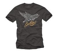 MAKAYA Camiseta Hombre para Mecanicos Motociclistas y Moteros - T-Shirt con Bujia de Moto Regalos Motoristas Gris Talla Grande L