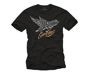 MAKAYA Camiseta Hombre para Mecanicos Motociclistas y Moteros - T-Shirt con Bujia de Moto Regalos Motoristas Negro Talla Grande XXXXL