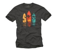 MAKAYA Camiseta Hombre Surf Vintage - diseño California Beach con Palmeras y Atardecer Retro gráfico para Surfista - Regalo Original para Chicos Amantes del Verano Gris S