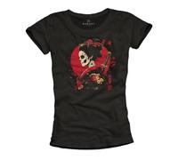 MAKAYA Camiseta Japonesa para Mujeres Japón Anime Samurai Motivo de Cráneo Top Señal T-Shirt Negro L