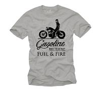 MAKAYA Camiseta Motero Hombre - Motorcycle T-Shirt Motorista Regalos Originales Moto Gris XL