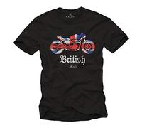 MAKAYA Camiseta Motero Hombre - Union Jack Bandera con Moto British Motorcycle Negro Talla L