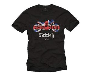 MAKAYA Camiseta Motero Hombre - Union Jack Bandera con Moto British Motorcycle Negro Talla S