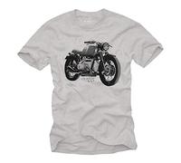 MAKAYA Camiseta Motero - Oldtimer - Manga Corta Cuello Redondo T-Shirt para Hombre Gris Talla M