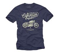 MAKAYA Camiseta Moto - Vintage Chris Davidsons Biker T-Shirt Hombre Motocross Ropa Azul XXL