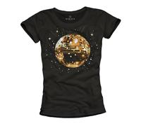 MAKAYA Camiseta Mujer Bola Discoteca Disco T-Shirt Negra Manga Corta Top Verano XL