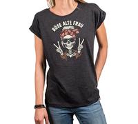 MAKAYA Camiseta Mujer Calavera con Frase - diseño rockero Biker Alternativo Top algodón gráfico Regalo Original para Chicas Motos el Heavy Metal Estilo Punk gótico y la Moda Chula Gris S