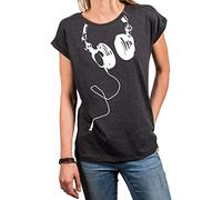 MAKAYA Camiseta Mujer Casual Verano - Túnica con Estampado de Auriculares - Manga Corta Cuello Redondo Tallas Grandes Oversize Gris XL