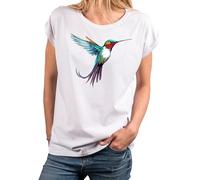 MAKAYA Camiseta Mujer con Colibrí T-Shirt Estampada Kolibri Manga Corta Algodon Cuello Redondo Talla Grande Blanca XXXXXL