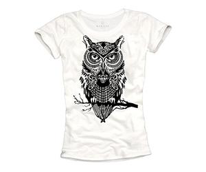MAKAYA Camiseta Mujer Deporte Búho Blanco/Negro M