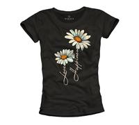 MAKAYA Camiseta Mujer Floral Estampada Flores Margarita Mensaje Positivo Casual Top de Verno Girasol Negra Talla L