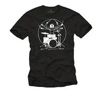 MAKAYA Camiseta Musica Rock Hombre - Batería Drummer T-Shirt Talla Grande Negro Manga Corta M