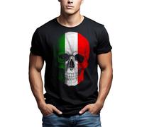 MAKAYA Camiseta Negra Hombre con Bandera Italia - cráneo
