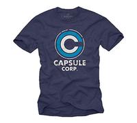 MAKAYA Camiseta para Hombre - Capsule Corp Goku Anime Dragon Manga Azul Talla S