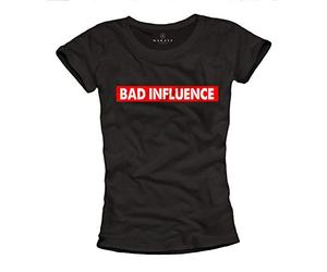 MAKAYA Camiseta para Mujer con Mensaje Divertida - Bad Influence - Negro Talla L