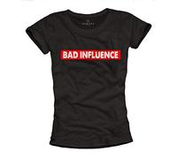 MAKAYA Camiseta para Mujer con Mensaje Divertida - Bad Influence - Negro Talla S