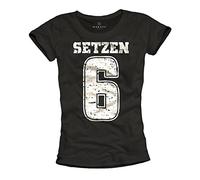 MAKAYA Camiseta para Mujer con Numero y Sentido - Siéntate. Ponga de Seis - Negra L